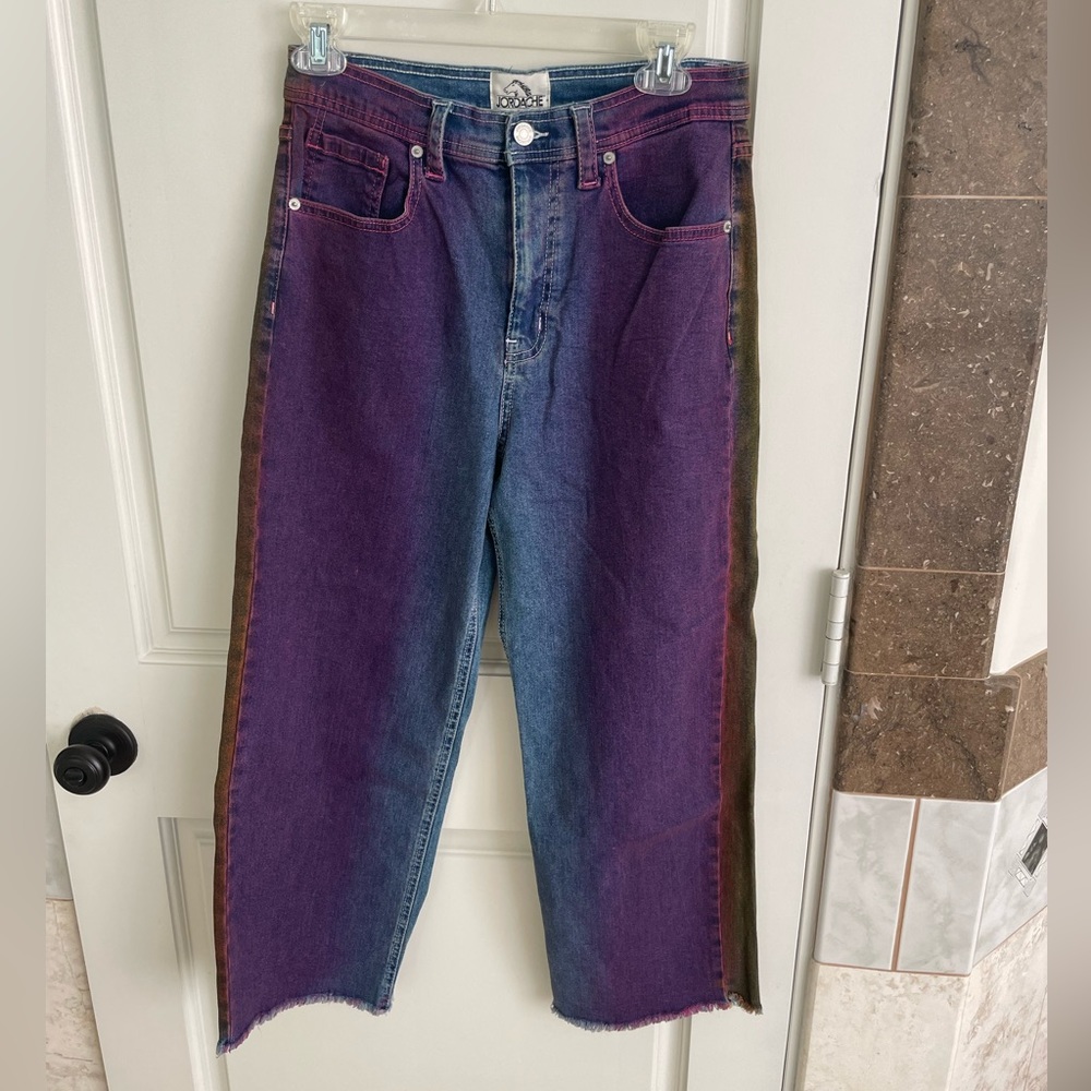 Jordache wide leg rainbow ombre crop jeans size 28